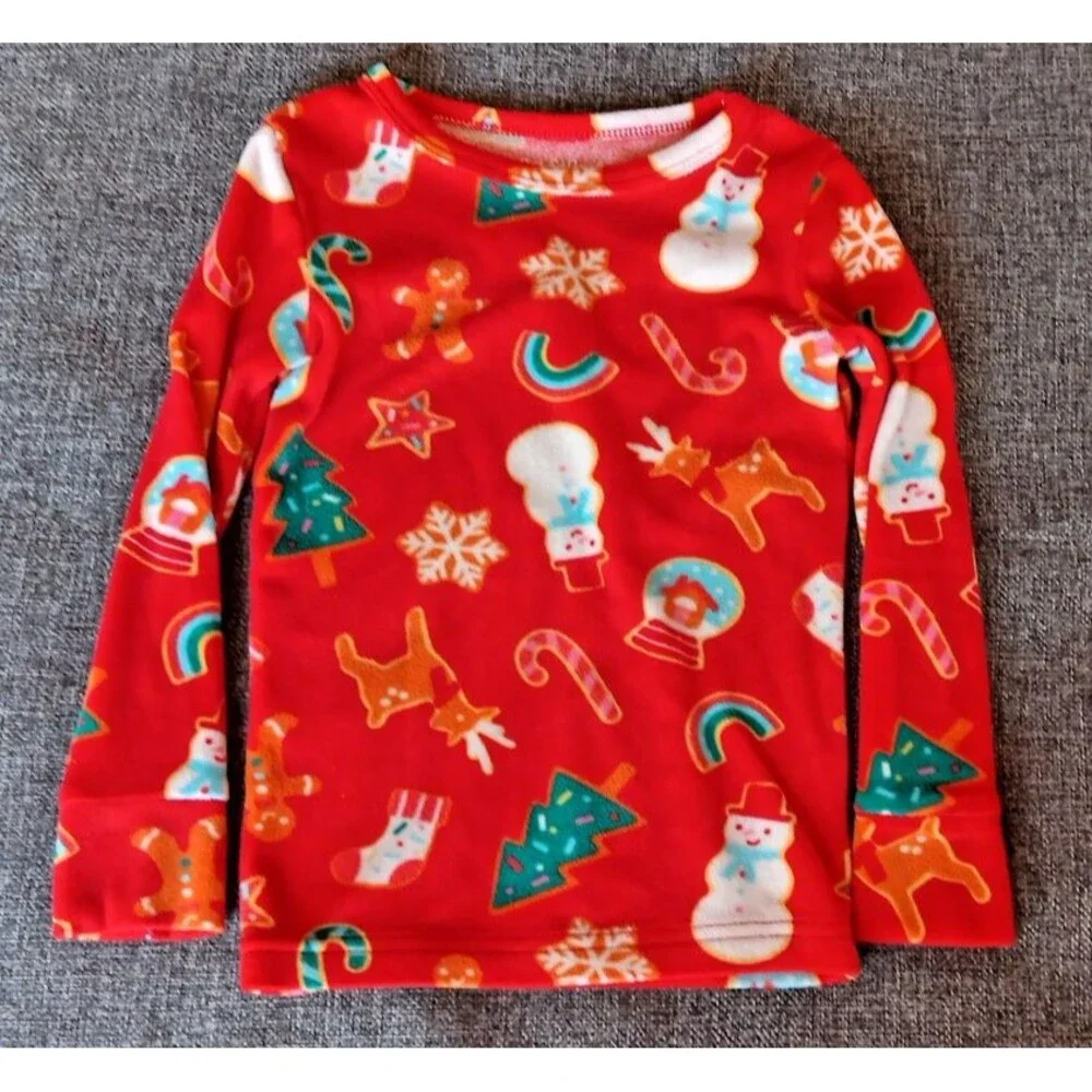 pajama 3T Cat And Jack 2 piece Holiday Christmas sleepwear Set Red Microfiber